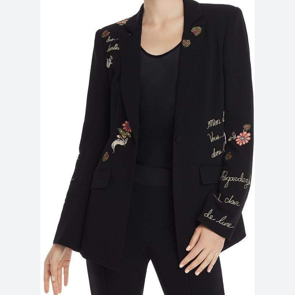 Cinq a Sept Estelle Paisley Love Letter Embroidered Crepe Blazer 2